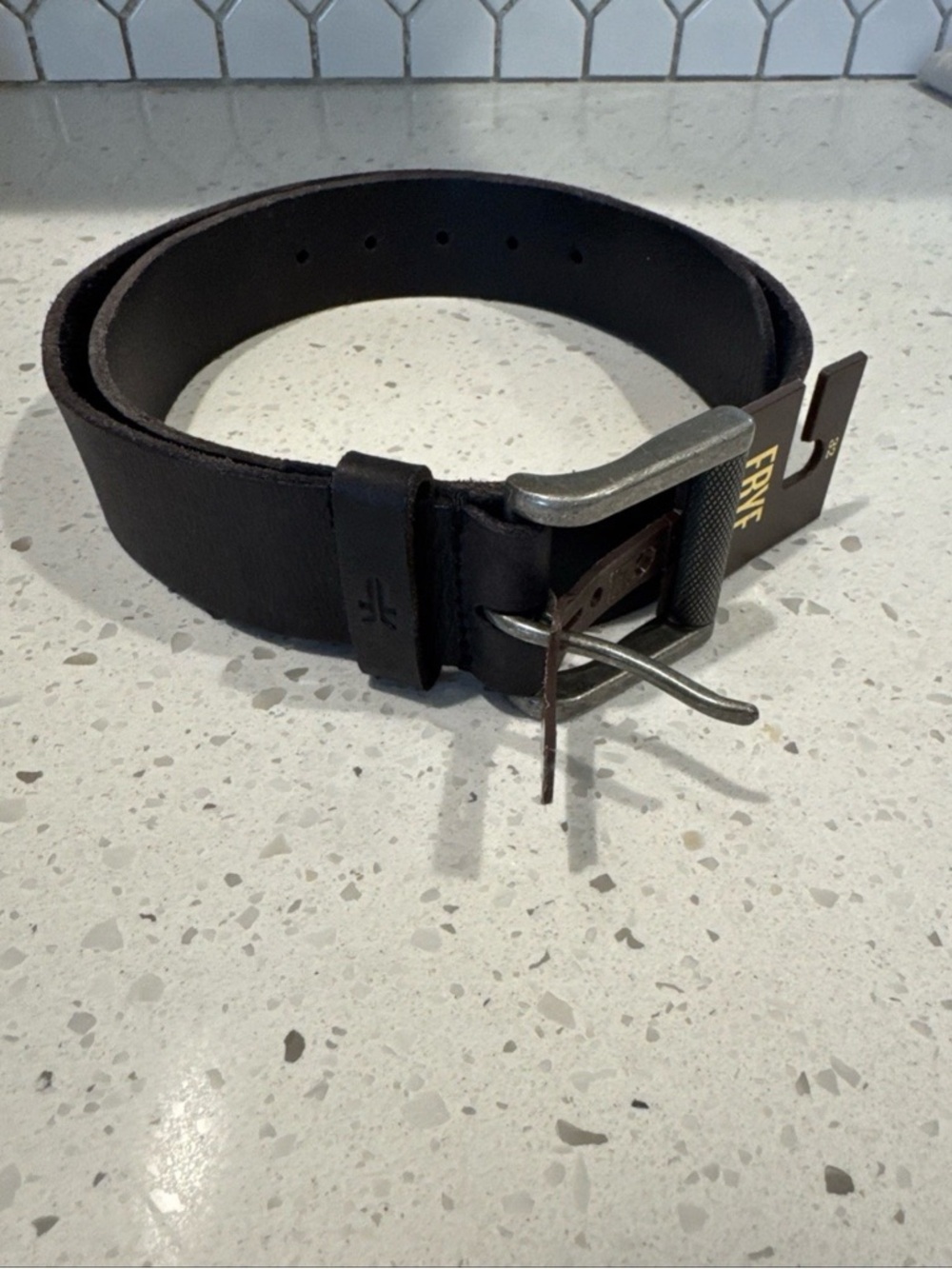 Frye Black Leather Men's Belt with Metal Buckle